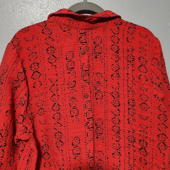 HABITAT CLOTHES TO LIVE IN Red Wearable Art To Wear Button Up Top XL Lagenlook - Picture 6 of 13